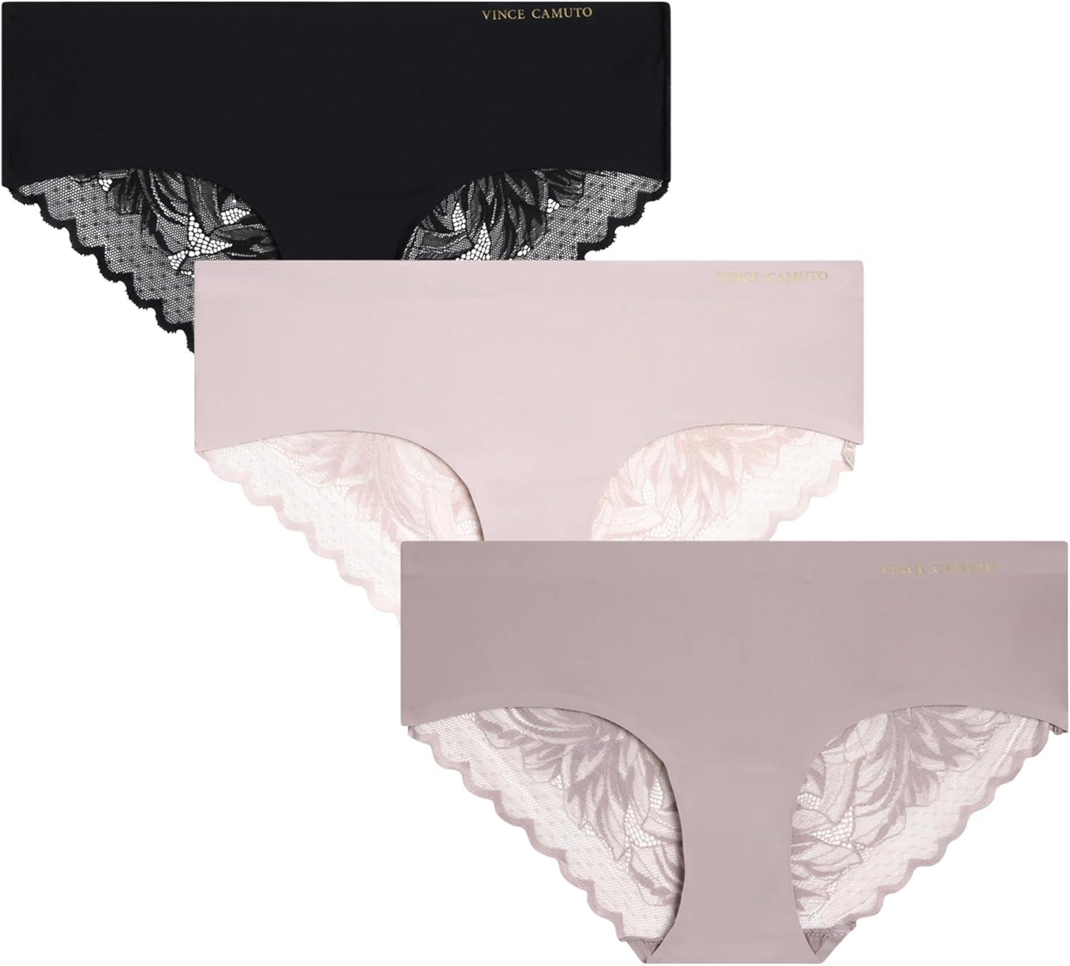 imageVince Camuto Womens Hipster Underwear Soft Seamless Lace Breathable Ladies Panties 36 Pack Ropa Interior de MujerBlackSoft VioletTaupe 3pk