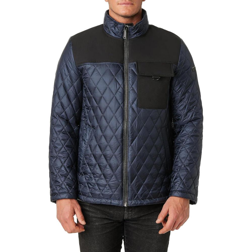 imageVince Camuto Mens Quilted Mix Media JacketBlue