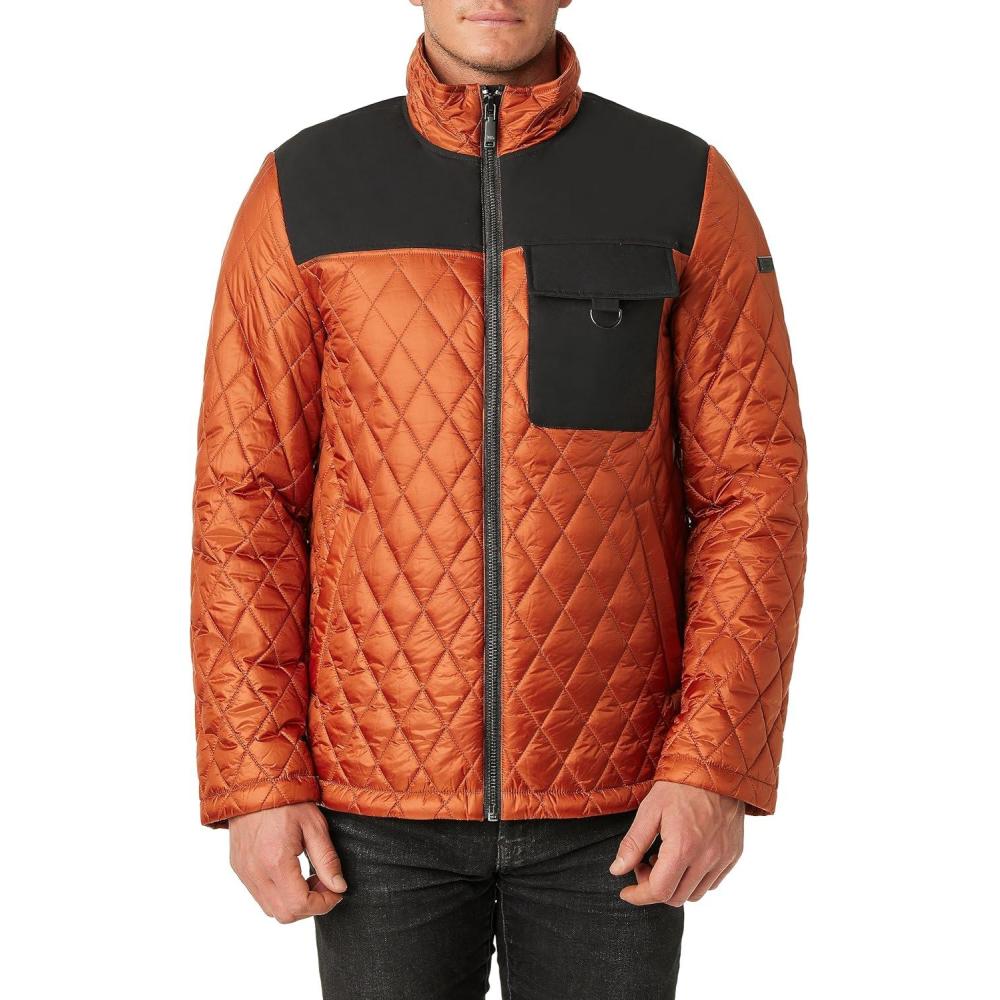 imageVince Camuto Mens Quilted Mix Media JacketOrange