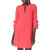 Vince Camuto Womens Chiffon Float Dress with Pleated Sleeve(Coral)