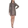 Vince Camuto Womens Long Sleeve High Neck Sequin Shift Mini Dress(Bronze)