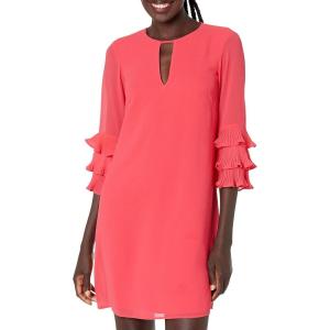 Vince Camuto Womens Chiffon Float Dress with Pleated Sleeve(Coral)