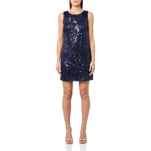 Vince Camuto Womens Sleeveless Boat Neck Sequin Shift Dress(Navy)
