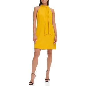 Vince Camuto Womens Sleeveless Halter Tie Neck Shift Mini Dress(Mustard)