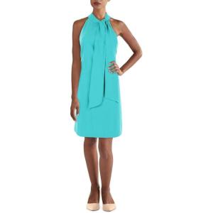 Vince Camuto Womens Sleeveless Halter Tie Neck Shift Mini Dress(Turquoise)
