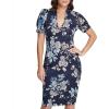 Vince Camuto Womens Printed Sheath Dress(Navy-multi)