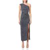 Vince Camuto Womens One Shoulder Front Slit Metalic Knit Gown(Navy)