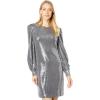 Vince Camuto Womens Sequin Cocktail Dress with Puff Sleeves(Silver)