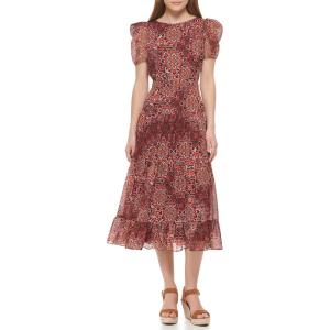 Vince Camuto Womens Casual Tiered Skirt Printed Dress(Berry)