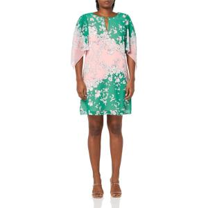 Vince Camuto Womens Chiffon Sleeve Keyhole Shift Mini Dress(Green Multi)