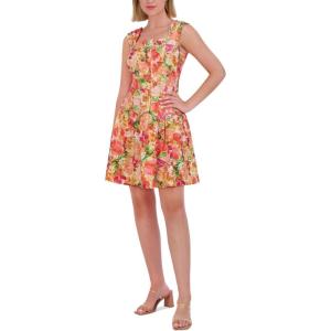 Vince Camuto Womens Jacquard Cap Sleeve Fit and Flare(Marigold)
