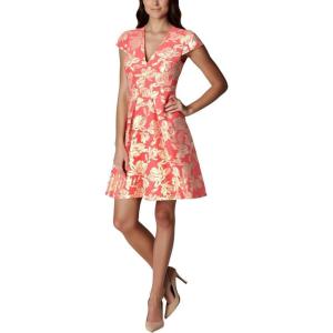 Vince Camuto Womens Jacquard Cap Sleeve Fit and Flare(Pink)