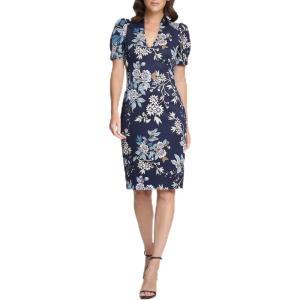 Vince Camuto Womens Printed Sheath Dress(Navy-multi)