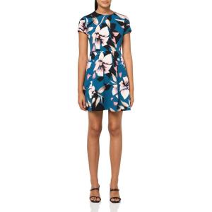 Vince Camuto Womens Short Sleeve High Neck A-line Mini Dress(Teal)