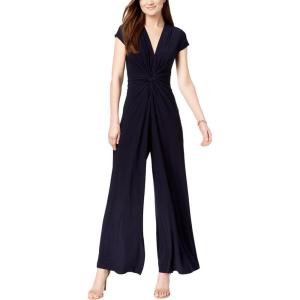 Vince Camuto Womens Short Sleeve V-neck Twist Front Summer Jumpsuit(Marine Navy)