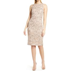Vince Camuto Womens Sleeveless Sequin Lace Bodycon Dress(Champagne)