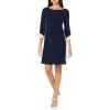 Vince Camuto Womens 3/4 Sleeve Boat Neck Scuba Crepe Shift Mini Dress(Navy Multi)