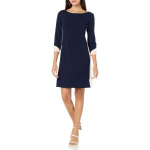Vince Camuto Womens 3/4 Sleeve Boat Neck Scuba Crepe Shift Mini Dress(Navy Multi)