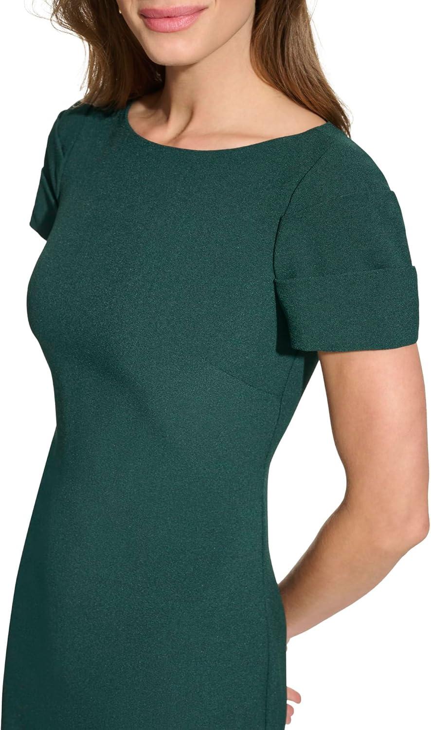 imageVince Camuto Womens Short Sleeve Boat Neck Sheath Mini DressHunter Green