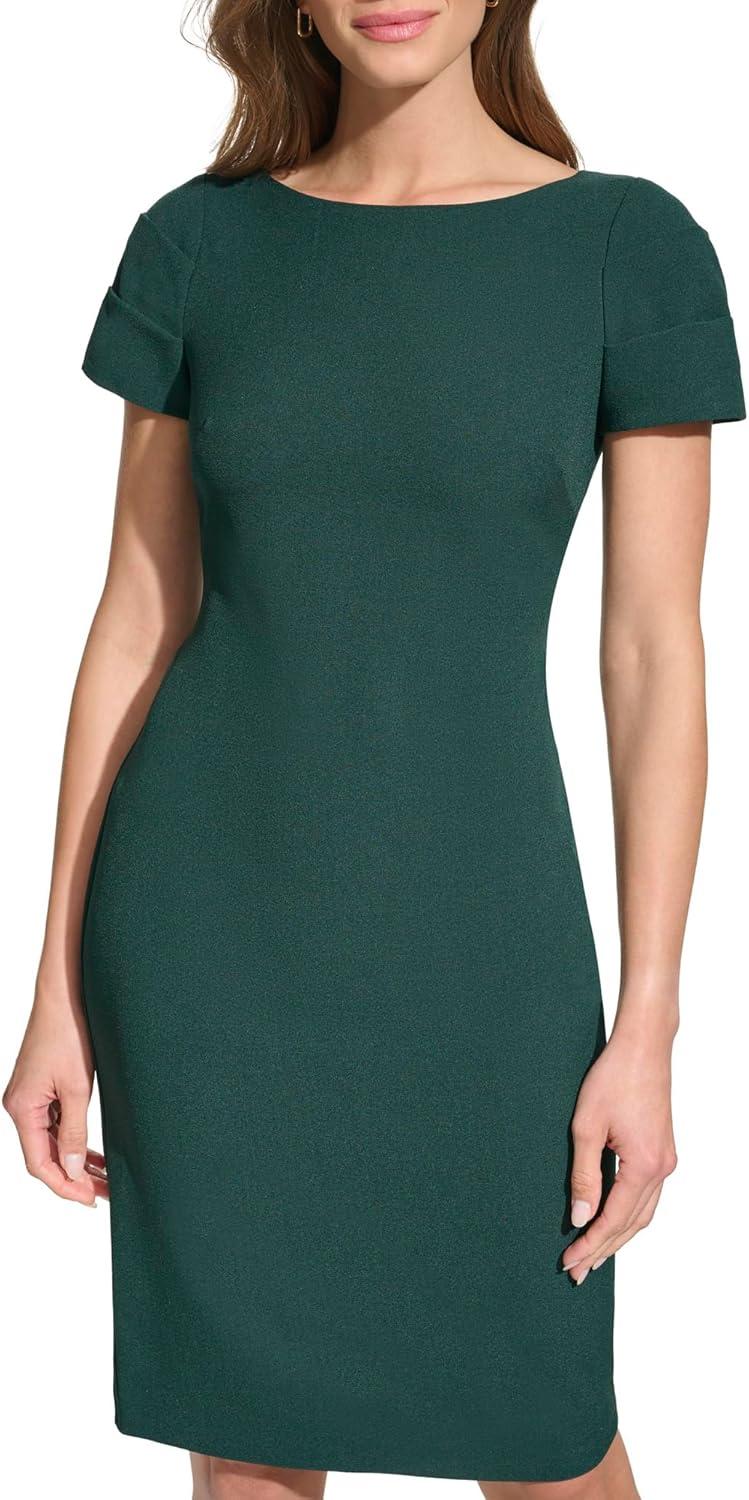 imageVince Camuto Womens Short Sleeve Boat Neck Sheath Mini DressHunter Green