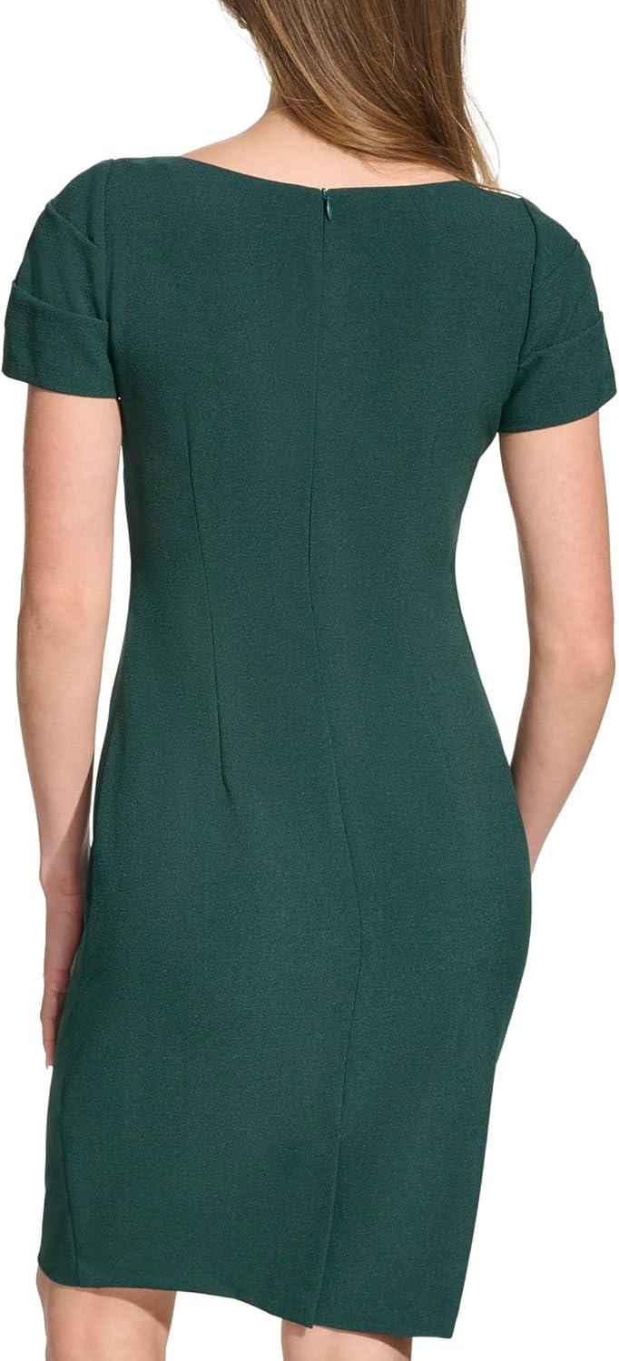 imageVince Camuto Womens Short Sleeve Boat Neck Sheath Mini DressHunter Green