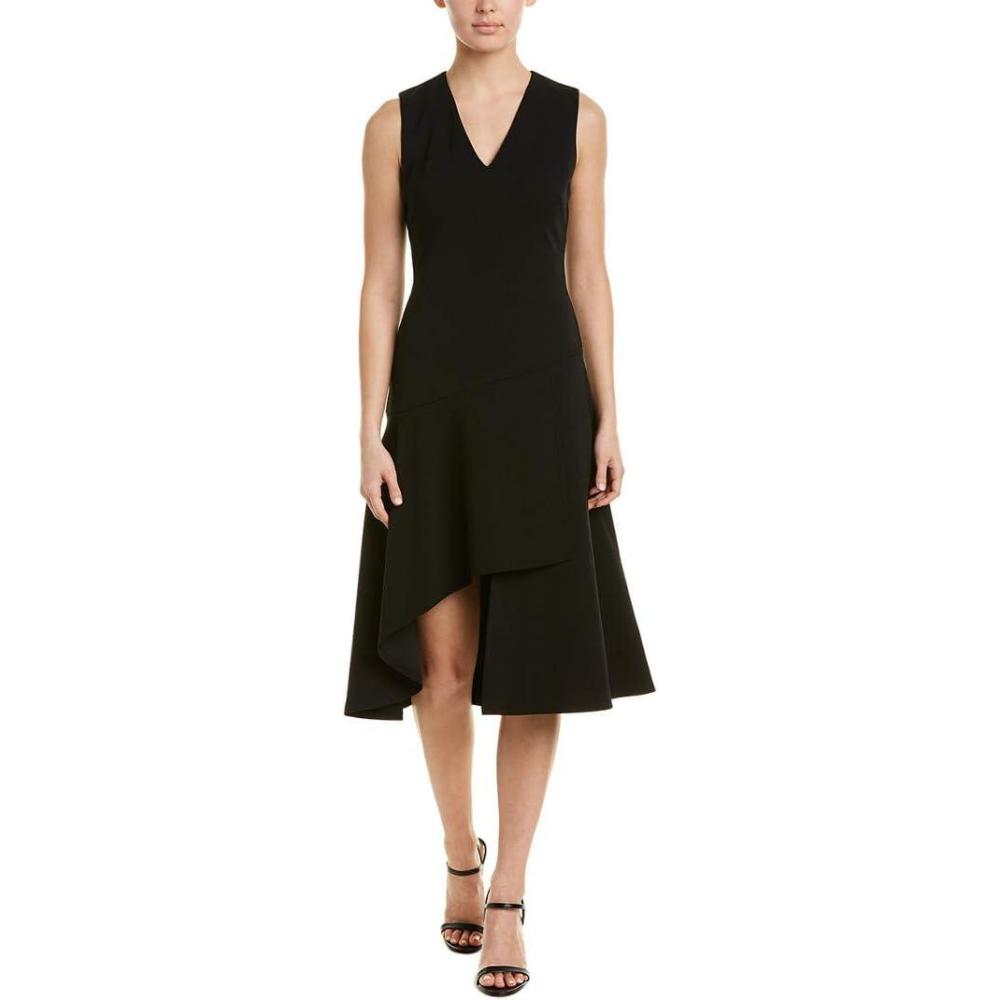imageVince Camuto Womens Sleeveless V Neck Dress with Diagonal and Ruffled HemBlack