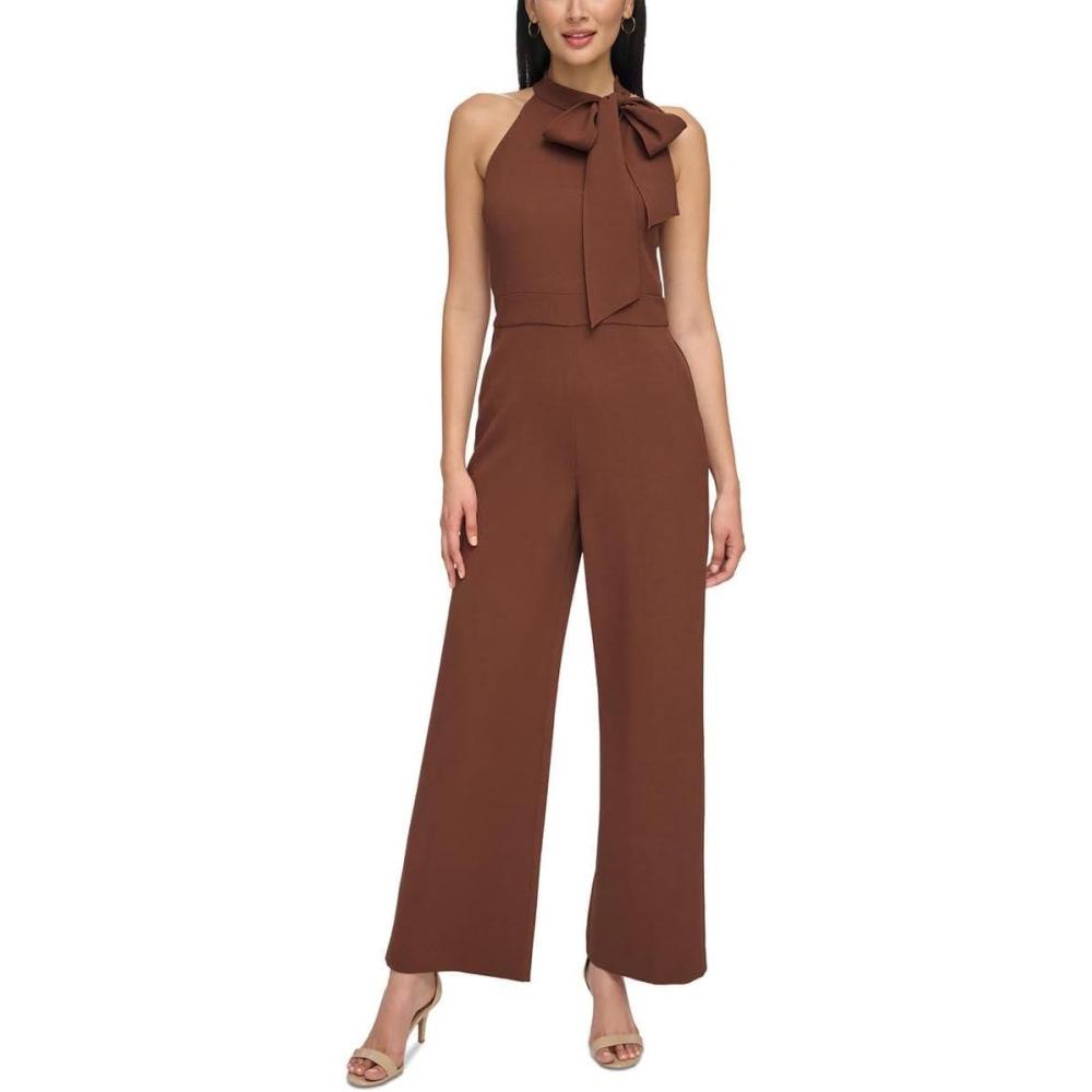 imageVince Camuto womens Sleeveless Tie Neck Stretch JumpsuitBrown