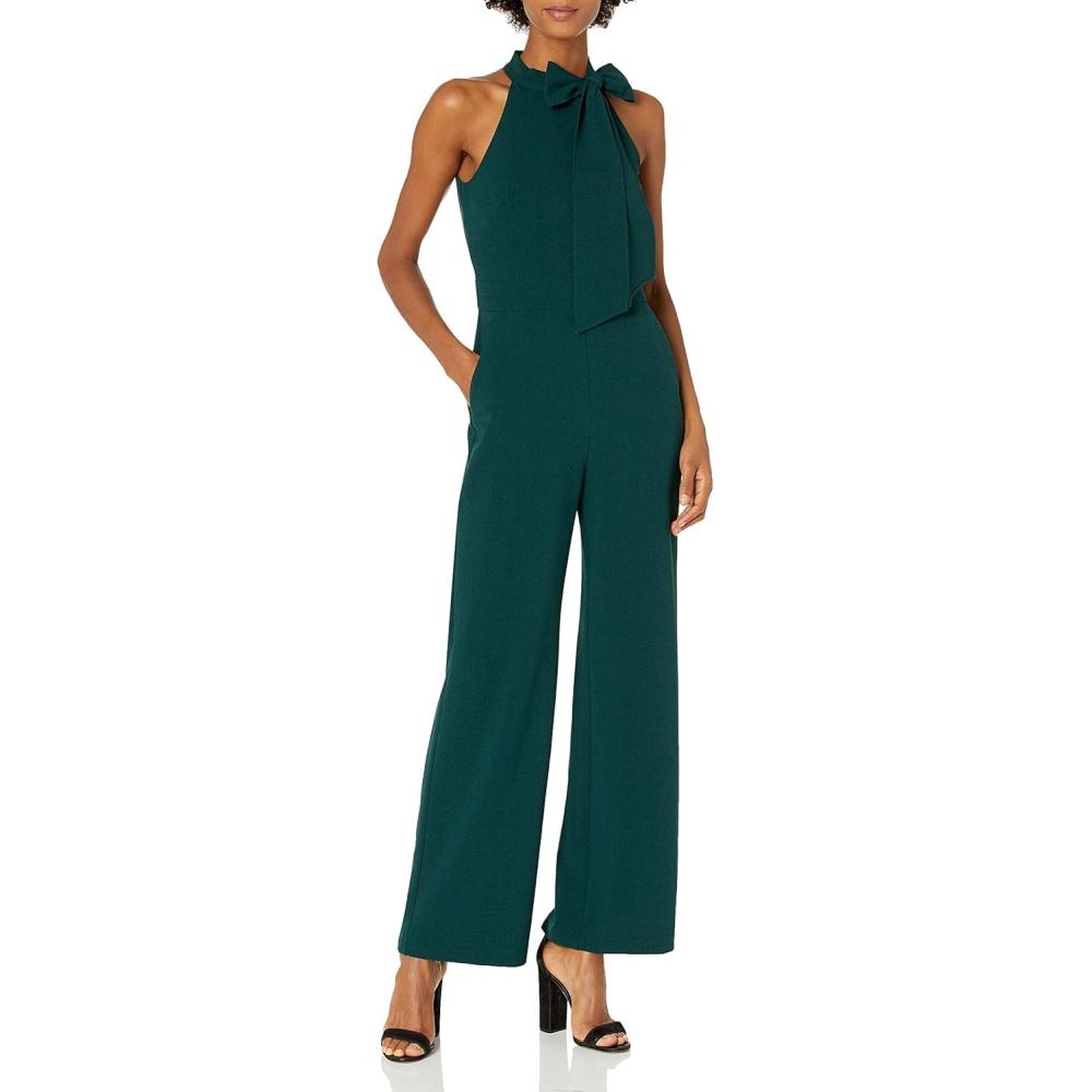 imageVince Camuto womens Sleeveless Tie Neck Stretch JumpsuitHunter