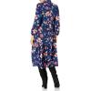 Vince Camuto Womens 3/4 Balloon Sleeve V-Neck A-line Midi Dress(Navy Multi)