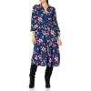 Vince Camuto Womens 3/4 Balloon Sleeve V-Neck A-line Midi Dress(Navy Multi)