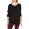 Vince Camuto Women’s Long Sleeve Mix Media Pinstripe Top(Rich Black)