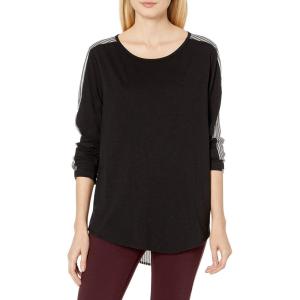 Vince Camuto Women’s Long Sleeve Mix Media Pinstripe Top(Rich Black)