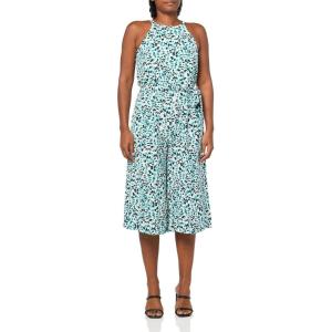 Vince Camuto Women’s Sleeveless High Neck Tie Waist Capri Jumpsuit(Teal Multi)
