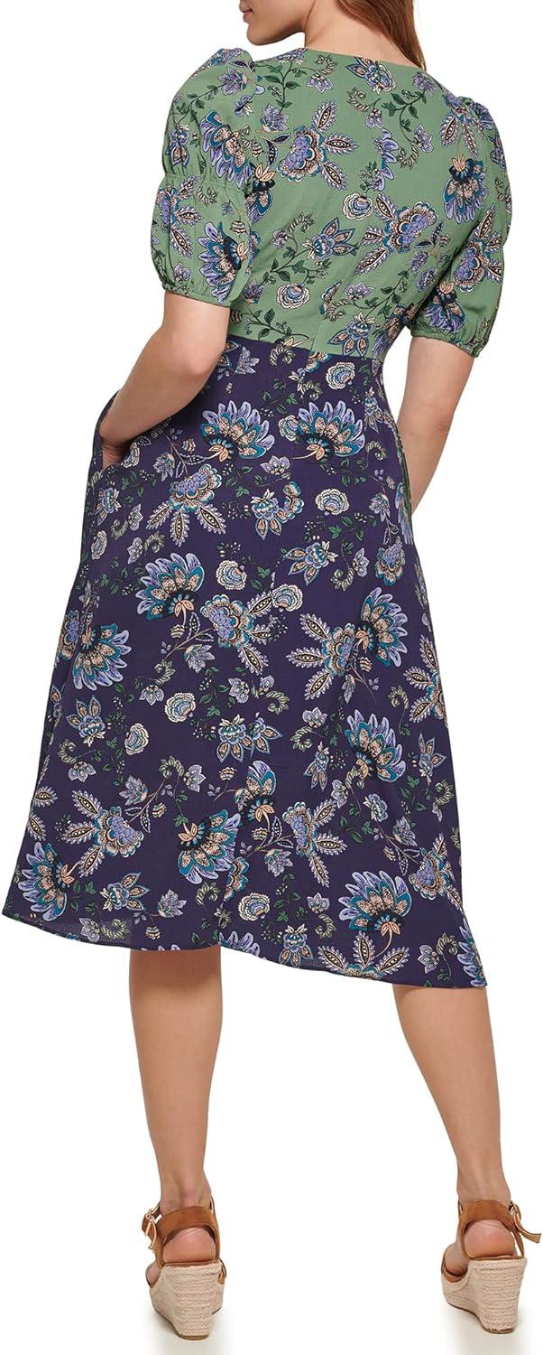 imageVince Camuto Womens Casual Midi Shirt DressGreen Multi