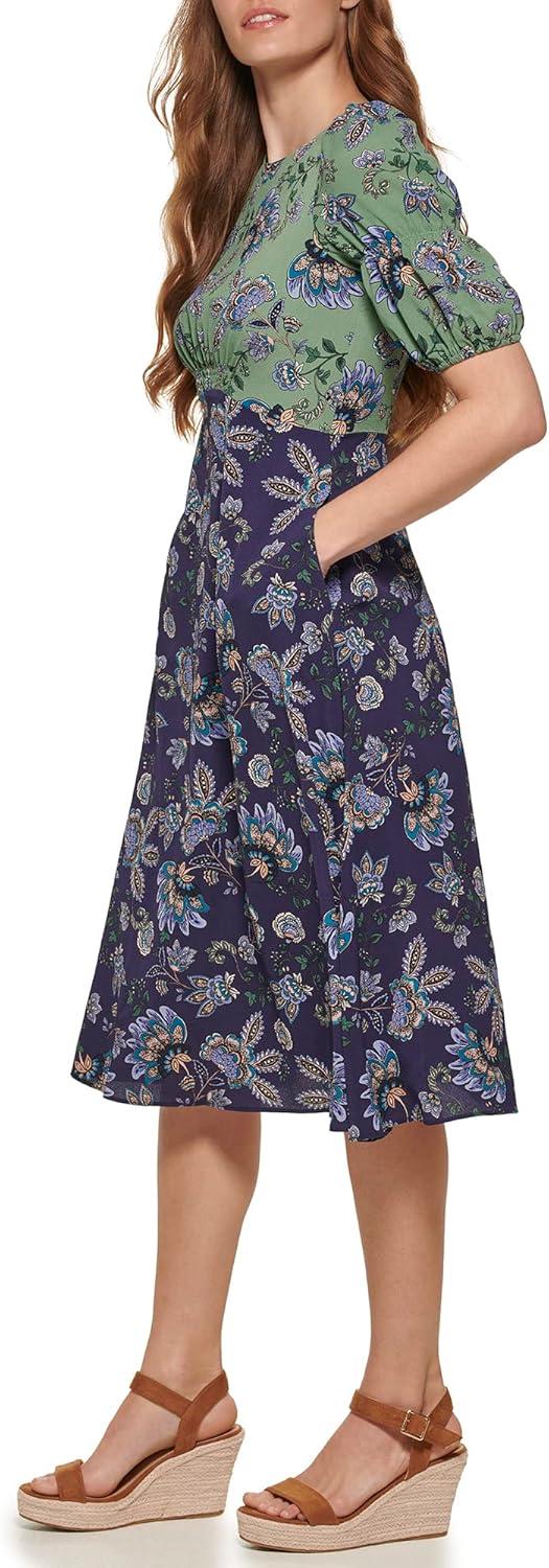 imageVince Camuto Womens Casual Midi Shirt DressGreen Multi