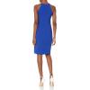 Vince Camuto Womens Crepe Halter Neck Bodycon Dress with Front Rufflfe(Cobalt)