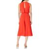 Vince Camuto womens Sleeveless High Neck Tie Waist Blouson Capri Jumpsuit(Poppy)
