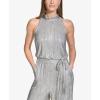 Vince Camuto womens Sleeveless Mock Neck Tie Wasit Metallic Knit Jumpsuit(Grey)