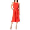 Vince Camuto womens Sleeveless High Neck Tie Waist Blouson Capri Jumpsuit(Poppy)