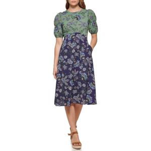 Vince Camuto Womens Casual Midi Shirt Dress(Green Multi)