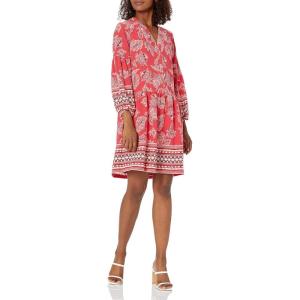 Vince Camuto Womens Pebble Crepe Button Down Balloon Sleeve ShirtdressCasual Dress(Coral)