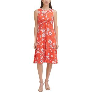 Vince Camuto womens Sleeveless High Neck Twist Front Midi Dress(Red)