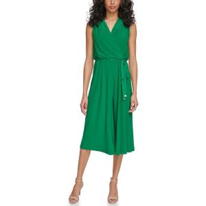 Vince Camuto womens Sleeveless V-neck Tie Waist Capri Jumpsuit(Green)