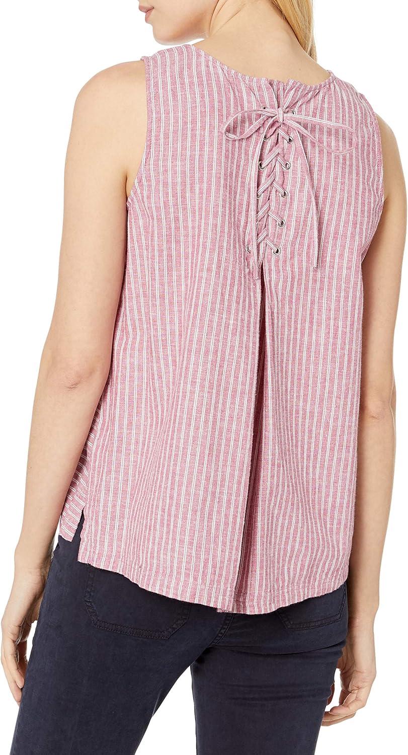imageVince Camuto Womens Sleeveless Ticking Stripe Split Back BlouseDusty Rose