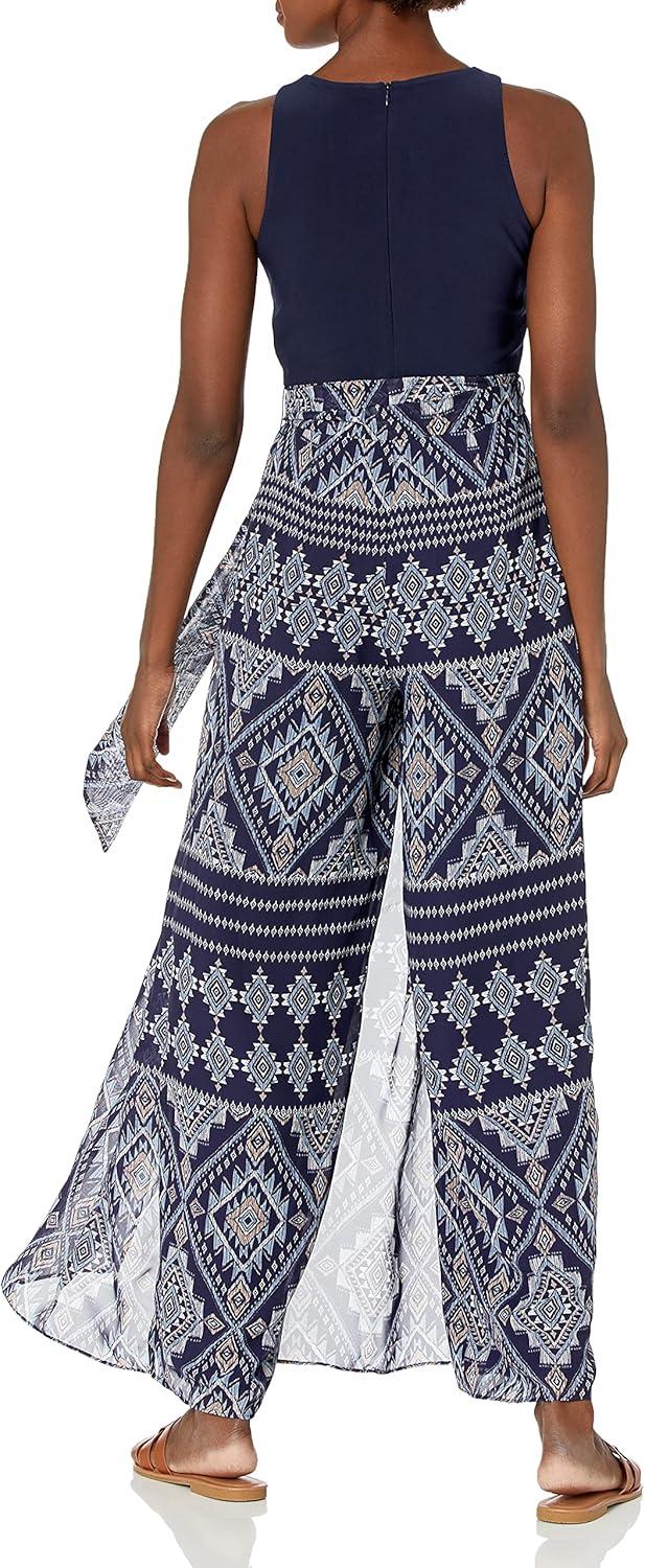 imageVince Camuto womens Chiffon and Jersey Jumpsuit With Wrap FrontNavy Multi