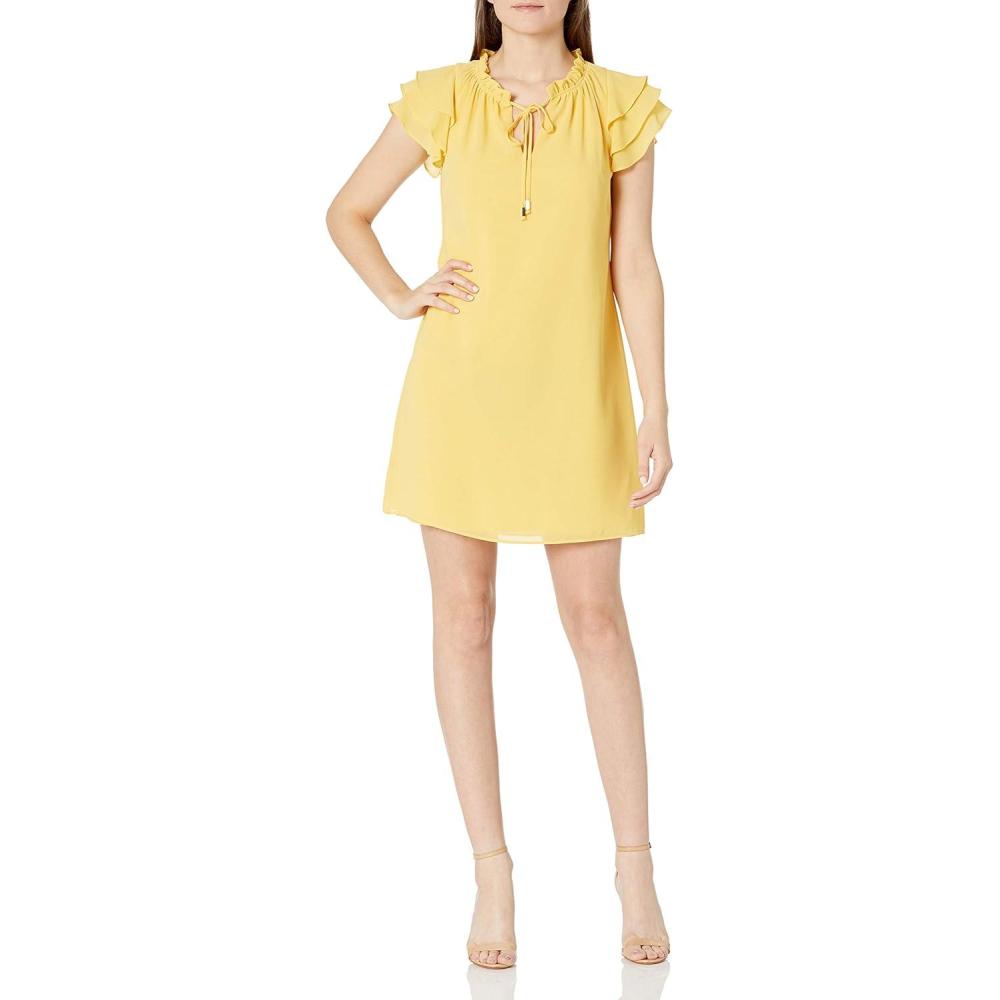 imageVince Camuto Womens Chiffon Tie Front Float with Short Ruffle SleeveYellow