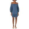 Vince Camuto Womens Cotton Eyelet Off The Shoulder Balloon Sleeve Shift Dress(Navy)