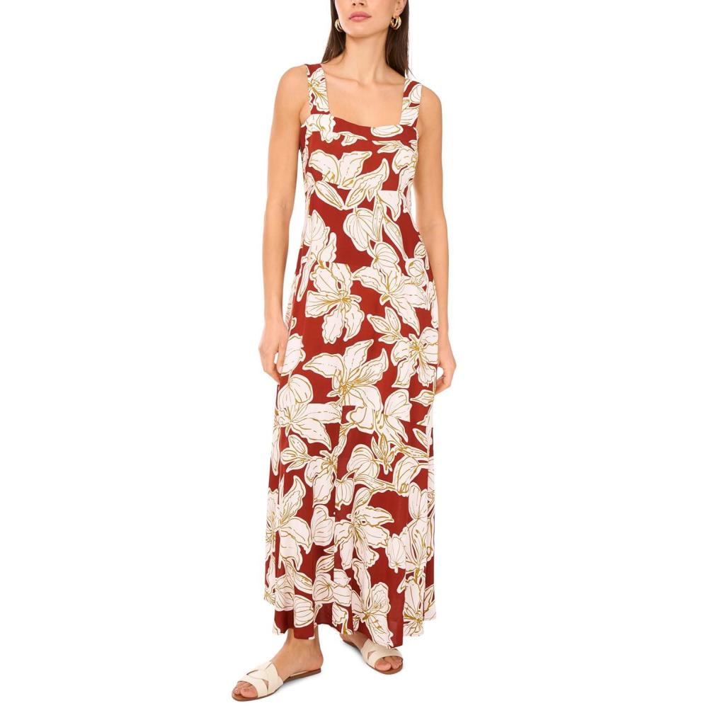 imageVince Camuto Womens Floral Print Thick Strap Sleeveless Maxi DressChili