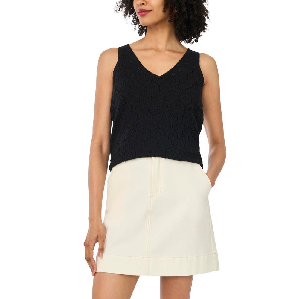 imageVince Camuto Womens Pointelle Sleeveless Tank TopRich Black