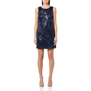 Vince Camuto Women’s Sleeveless Boat Neck Sequin Shift Dress(Navy)
